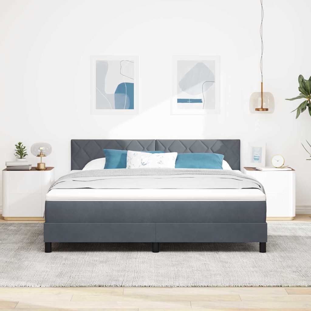 LED Κρεβάτι με βάθρο με στρώμα Σκούρο Γκρι 180 x 200 cm Βελούδο - Pakobazaar