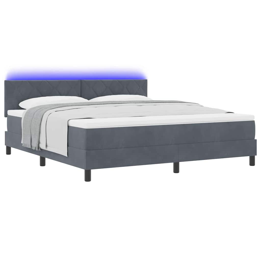 LED Κρεβάτι με βάθρο με στρώμα Σκούρο Γκρι 180 x 200 cm Βελούδο - Pakobazaar