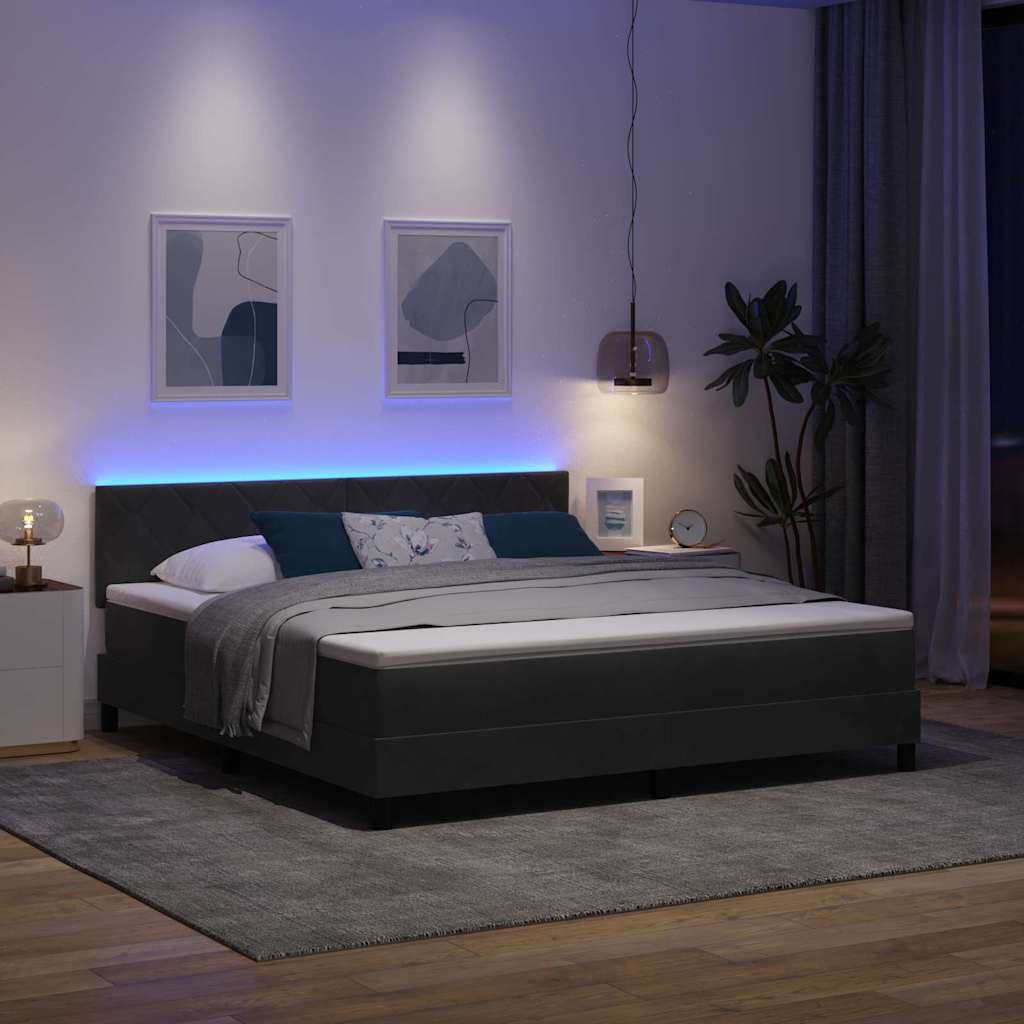LED Κρεβάτι με βάθρο με κεφαλάρι Μαύρο 180 x 200 cm Βελούδο - Pakobazaar