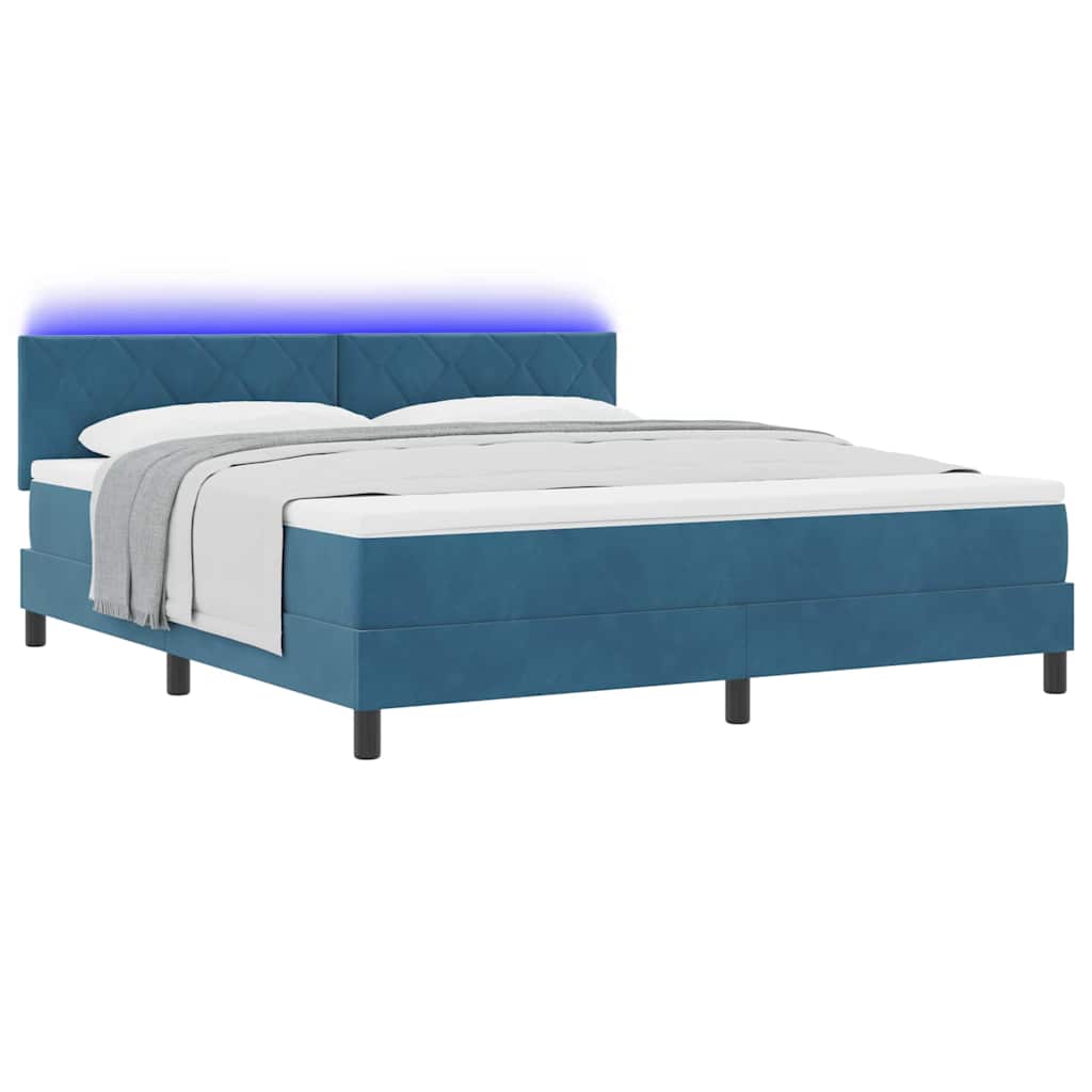 LED Κρεβάτι με βάθρο με στρώμα Σκούρο Μπλε 180 x 200 cm Βελούδο - Pakobazaar