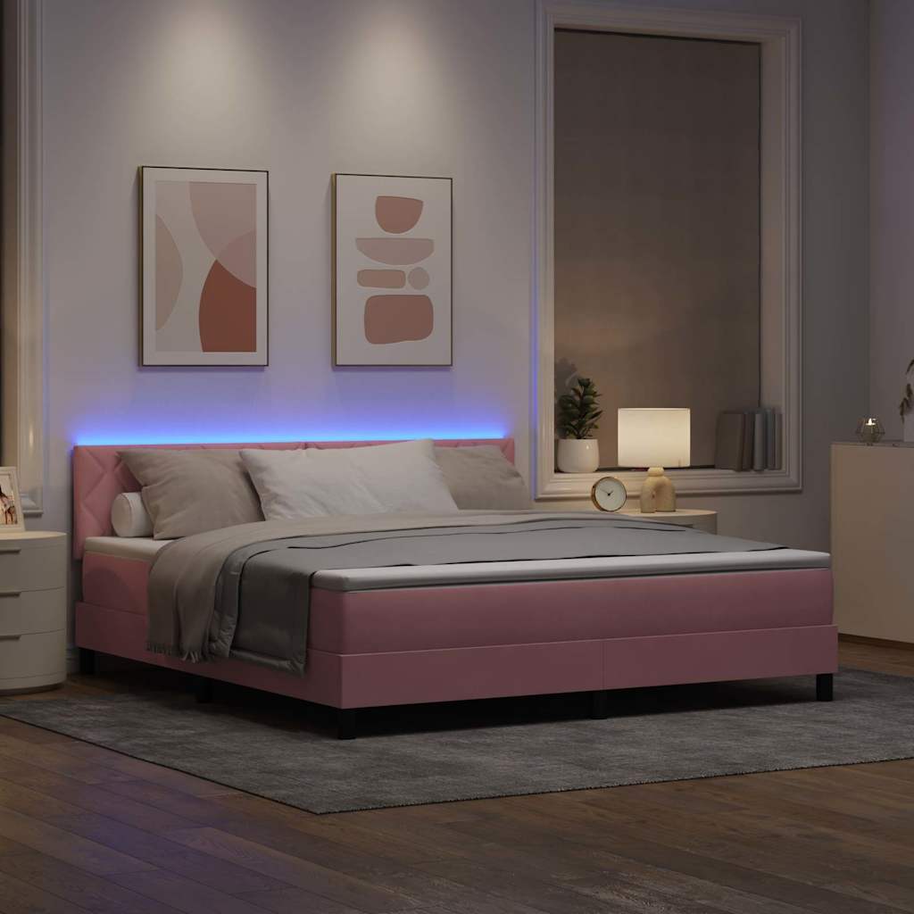 LED Κρεβάτι με βάθρο με στρώμα με led Ροζ 180 x 200 cm Βελούδο - Pakobazaar