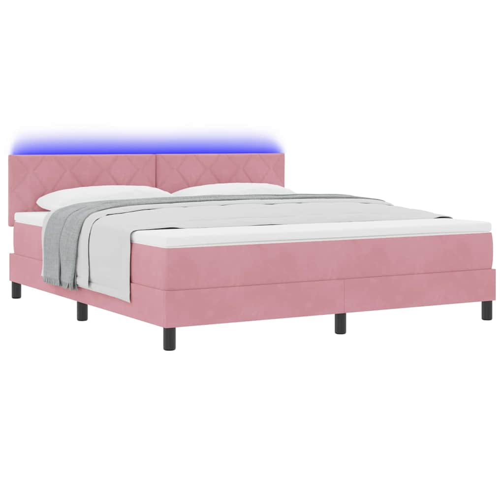 LED Κρεβάτι με βάθρο με στρώμα με led Ροζ 180 x 200 cm Βελούδο - Pakobazaar