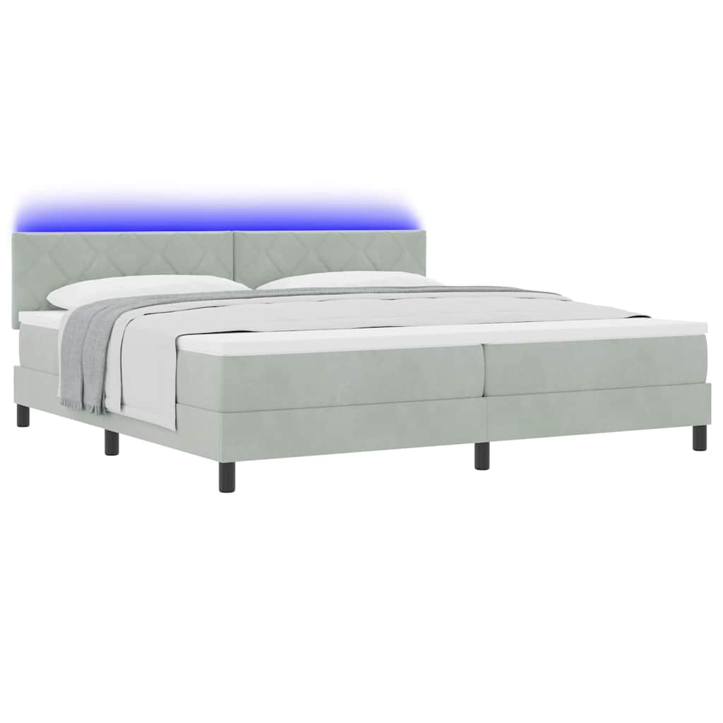 LED Κρεβάτι με βάθρο Ανοιχτό γκρι 200 x 200 cm Βελούδο - Pakobazaar