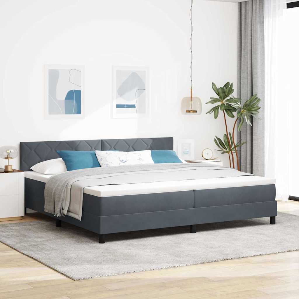 LED Κρεβάτι με βάθρο Σκούρο Γκρι 200 x 200 cm Βελούδο - Pakobazaar