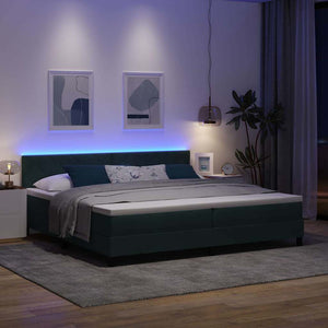 LED Κρεβάτι με βάθρο Σκούρο Πράσινο 200 x 200 cm Βελούδο