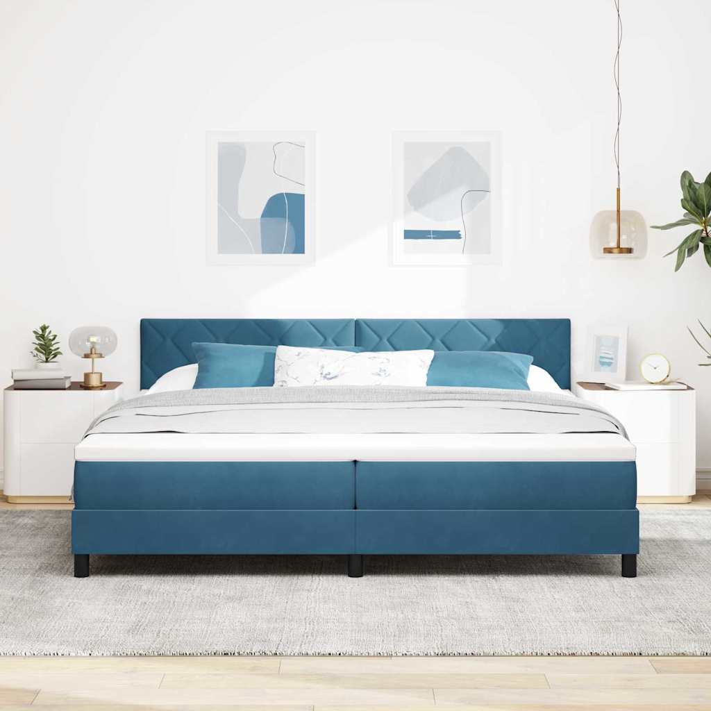 LED Κρεβάτι με βάθρο με στρώμα Σκούρο Μπλε 200 x 200 cm Βελούδο - Pakobazaar