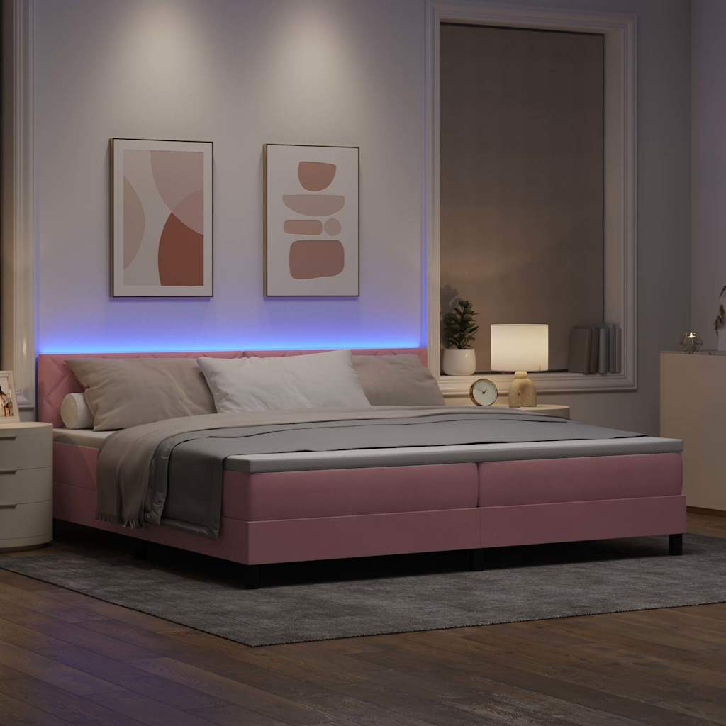 LED Κρεβάτι με βάθρο με κεφαλάρι Ροζ 200 x 200 cm Βελούδο - Pakobazaar