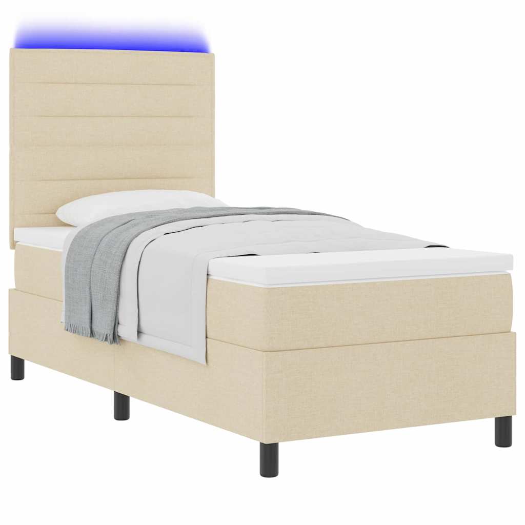 Κρεβάτι με ελατήρια με στρώμα με led Κρεμ 80 x 200 cm ύφασμα - Pakobazaar