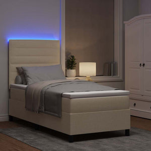 Κρεβάτι με ελατήρια με στρώμα με led Κρεμ 90 x 190 cm ύφασμα - Pakobazaar