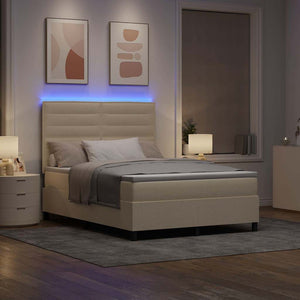 Κρεβάτι με ελατήρια με στρώμα με led Κρεμ 140 x 200 cm ύφασμα - Pakobazaar