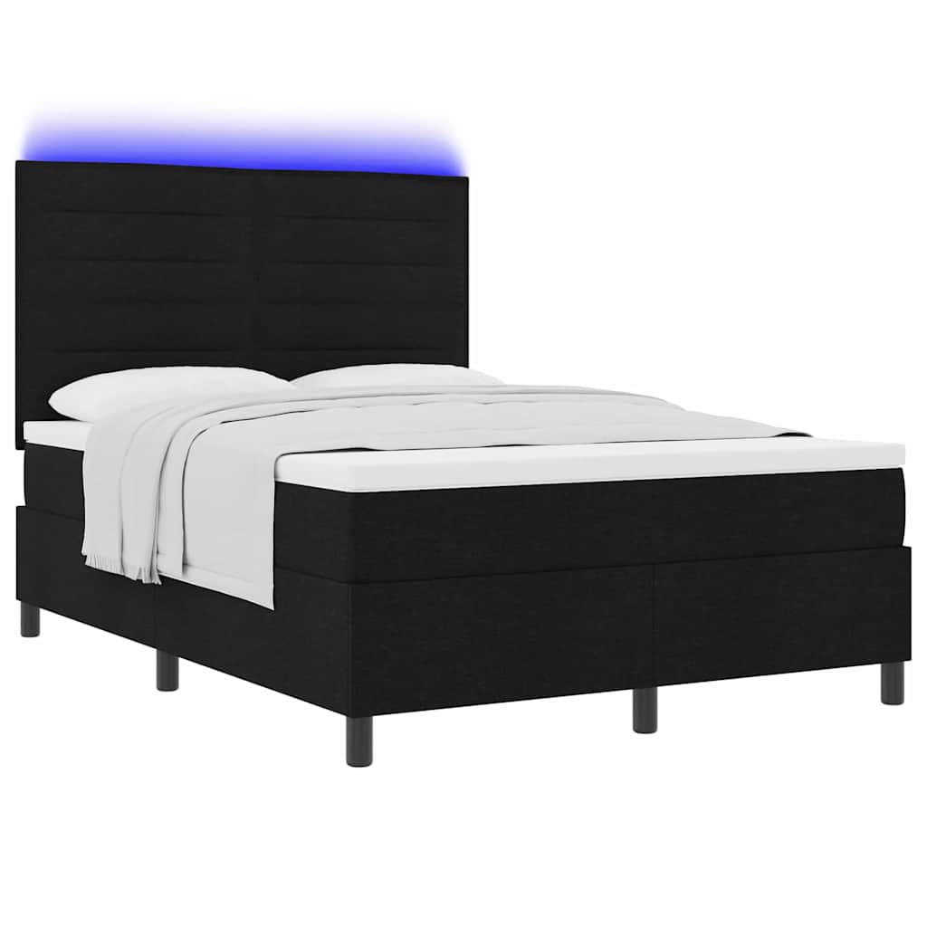 Κρεβάτι με ελατήρια με στρώμα με led Μαύρο 160 x 200 cm ύφασμα - Pakobazaar