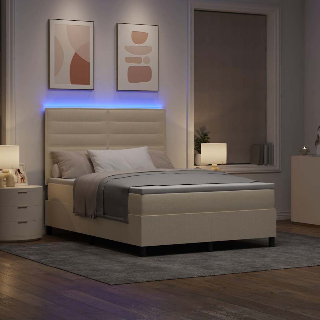 Κρεβάτι με ελατήρια με στρώμα με led Κρεμ 160 x 200 cm ύφασμα - Pakobazaar