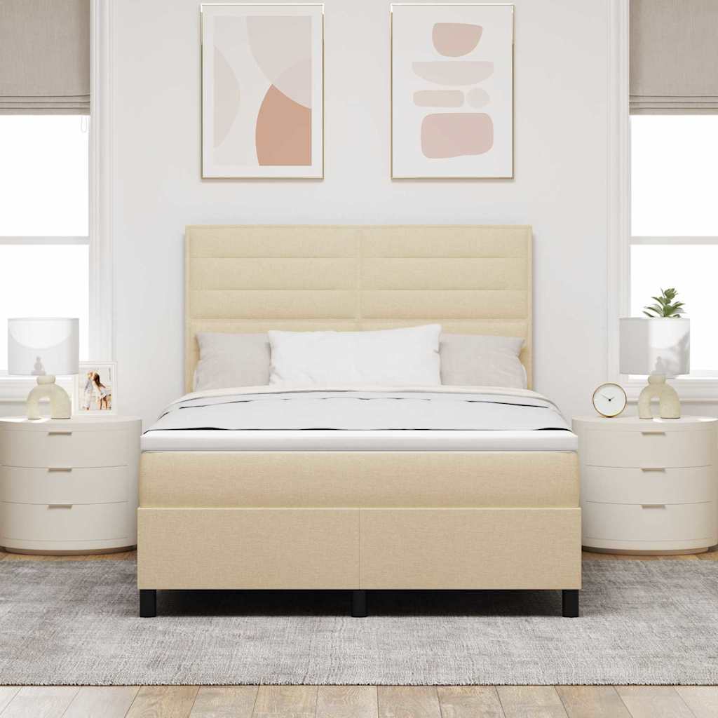 Κρεβάτι με ελατήρια με στρώμα με led Κρεμ 160 x 200 cm ύφασμα - Pakobazaar