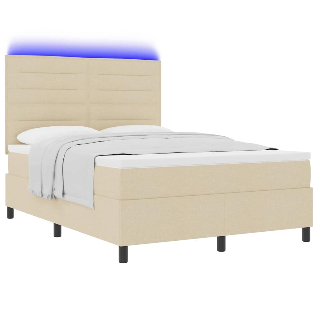Κρεβάτι με ελατήρια με στρώμα με led Κρεμ 160 x 200 cm ύφασμα - Pakobazaar