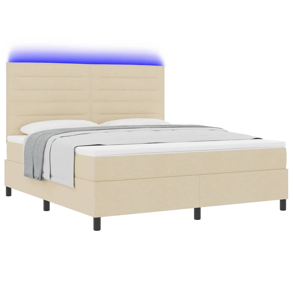 Κρεβάτι με ελατήρια με στρώμα με led Κρεμ 180 x 200 cm ύφασμα - Pakobazaar