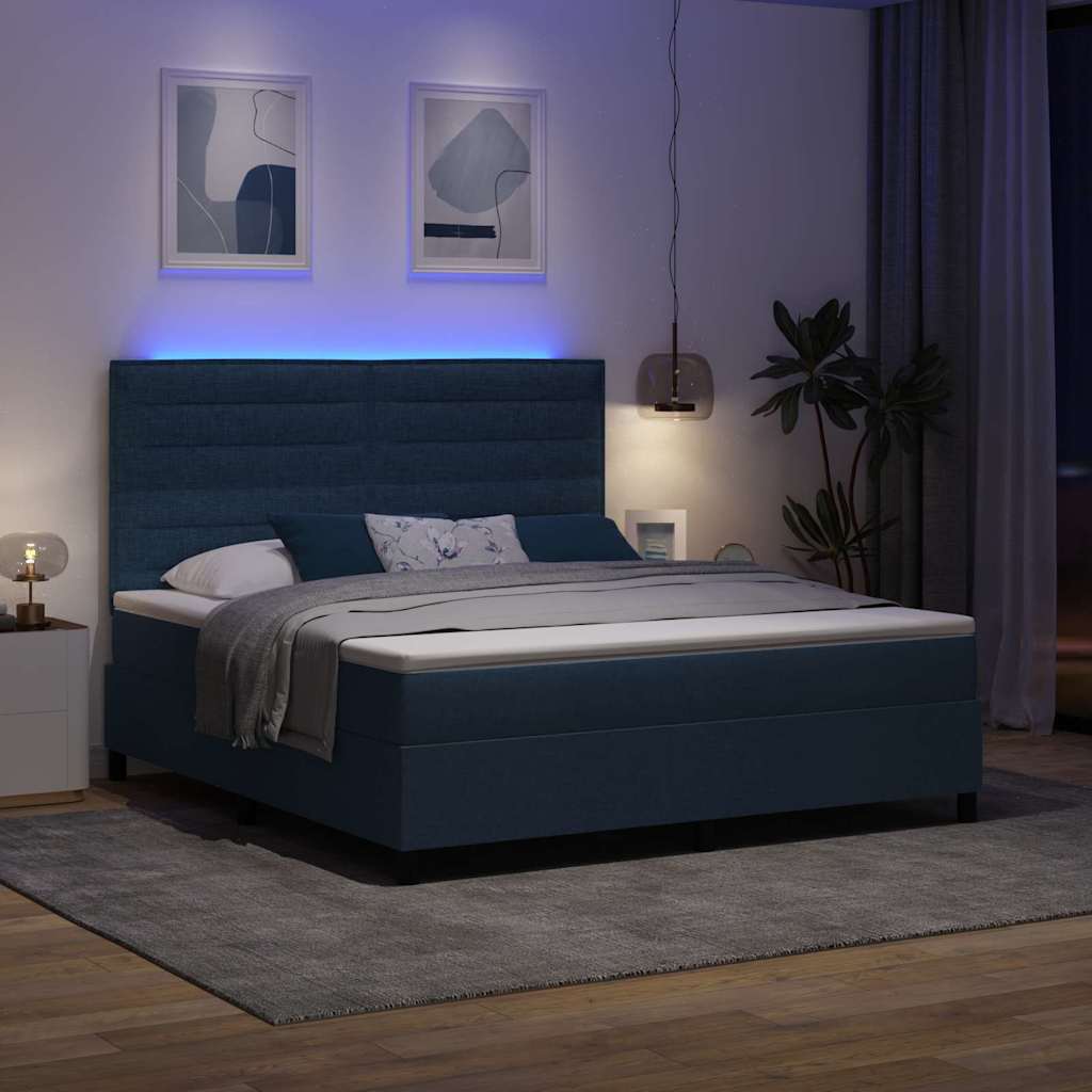 Κρεβάτι με ελατήρια με στρώμα με led Μπλε 180 x 200 cm ύφασμα - Pakobazaar