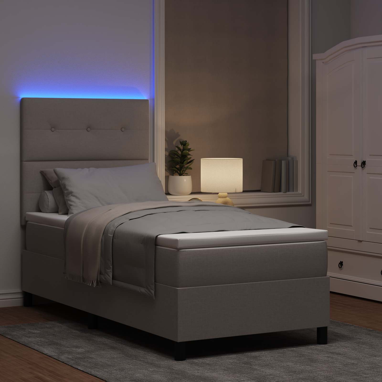 Κρεβάτι με ελατήρια με στρώμα με led Taupe 80 x 200 cm ύφασμα - Pakobazaar