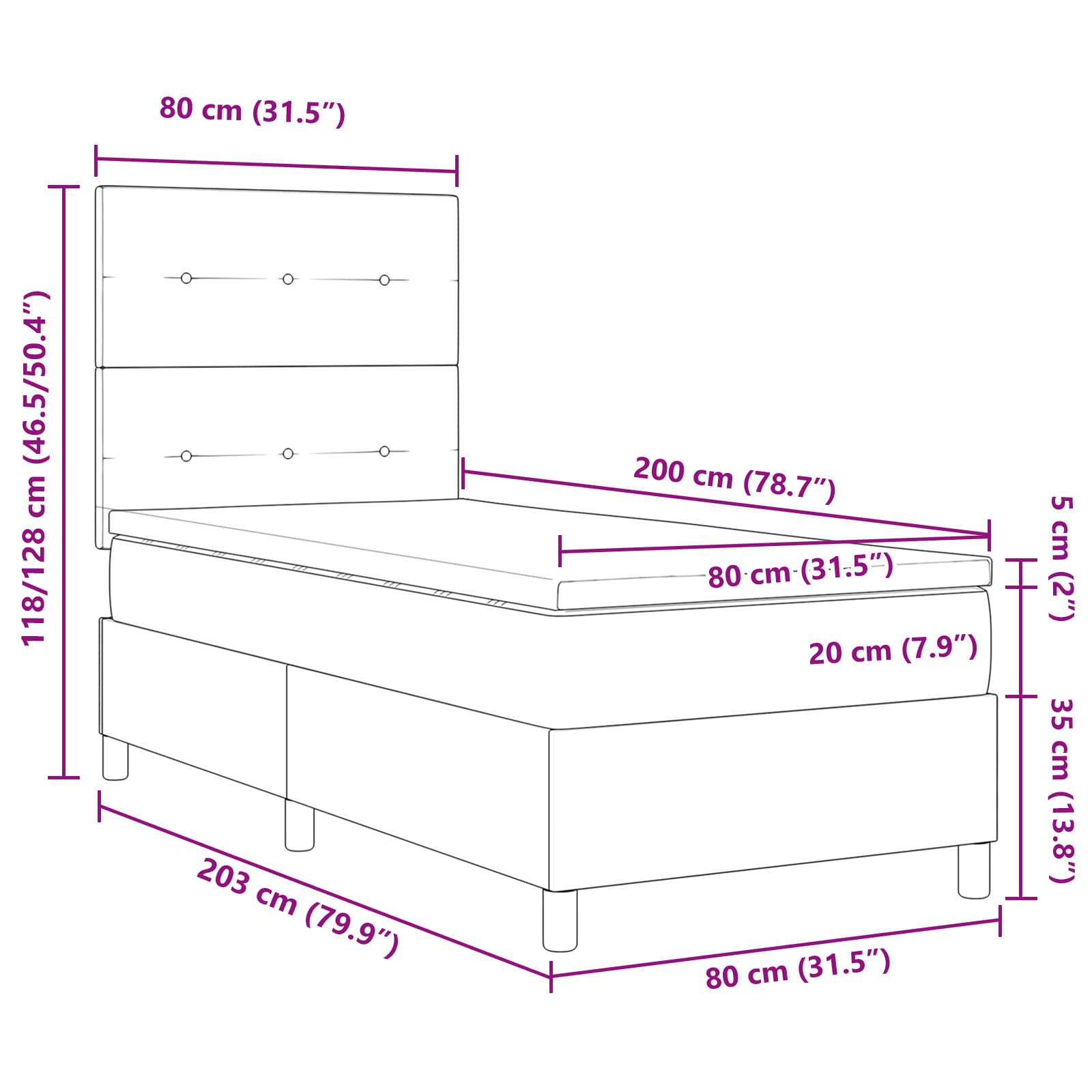 Κρεβάτι με ελατήρια με στρώμα με led Κρεμ 80 x 200 cm ύφασμα - Pakobazaar