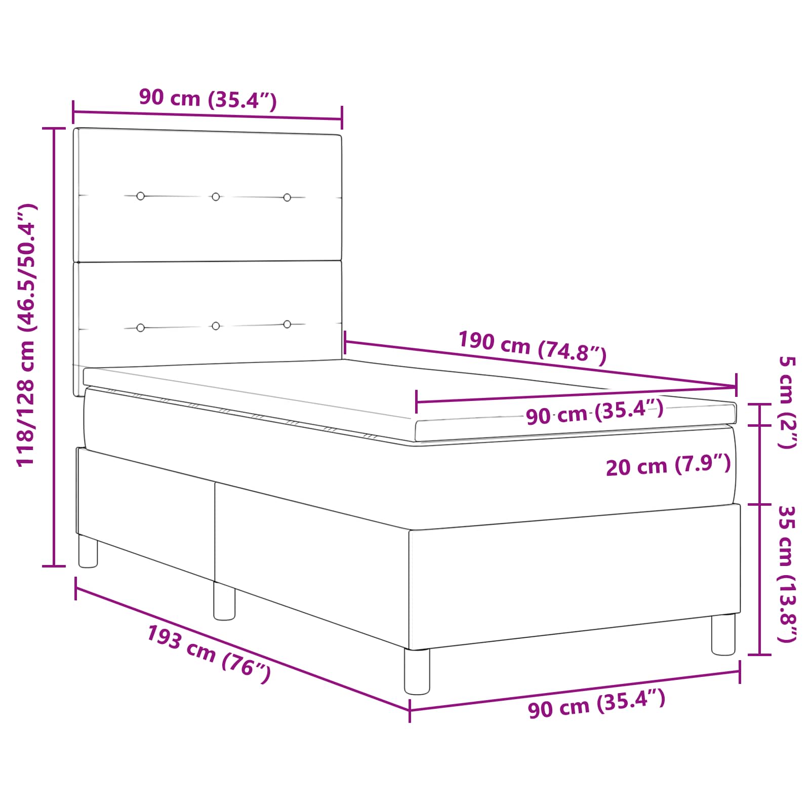 Κρεβάτι με ελατήρια με κεφαλάρι Μπλε 90 x 190 cm ύφασμα - Pakobazaar
