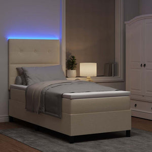 Κρεβάτι με ελατήρια με στρώμα με led Κρεμ 90 x 200 cm ύφασμα - Pakobazaar