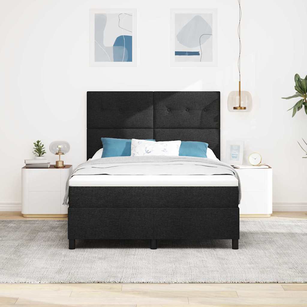 Κρεβάτι με ελατήρια με κεφαλάρι Μαύρο 140 x 190 cm ύφασμα - Pakobazaar