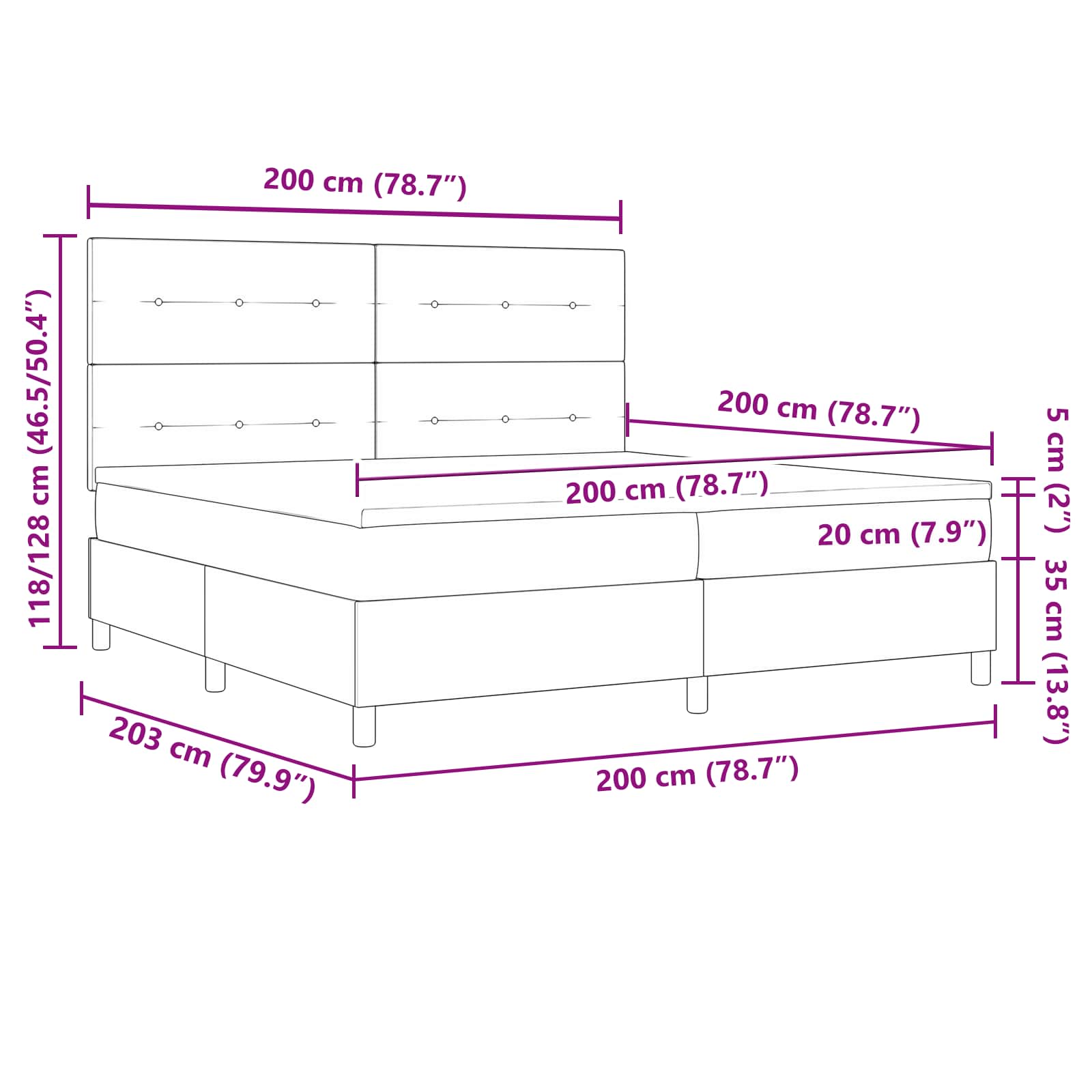 Κρεβάτι με ελατήρια με στρώμα με led Κρεμ 200 x 200 cm ύφασμα - Pakobazaar