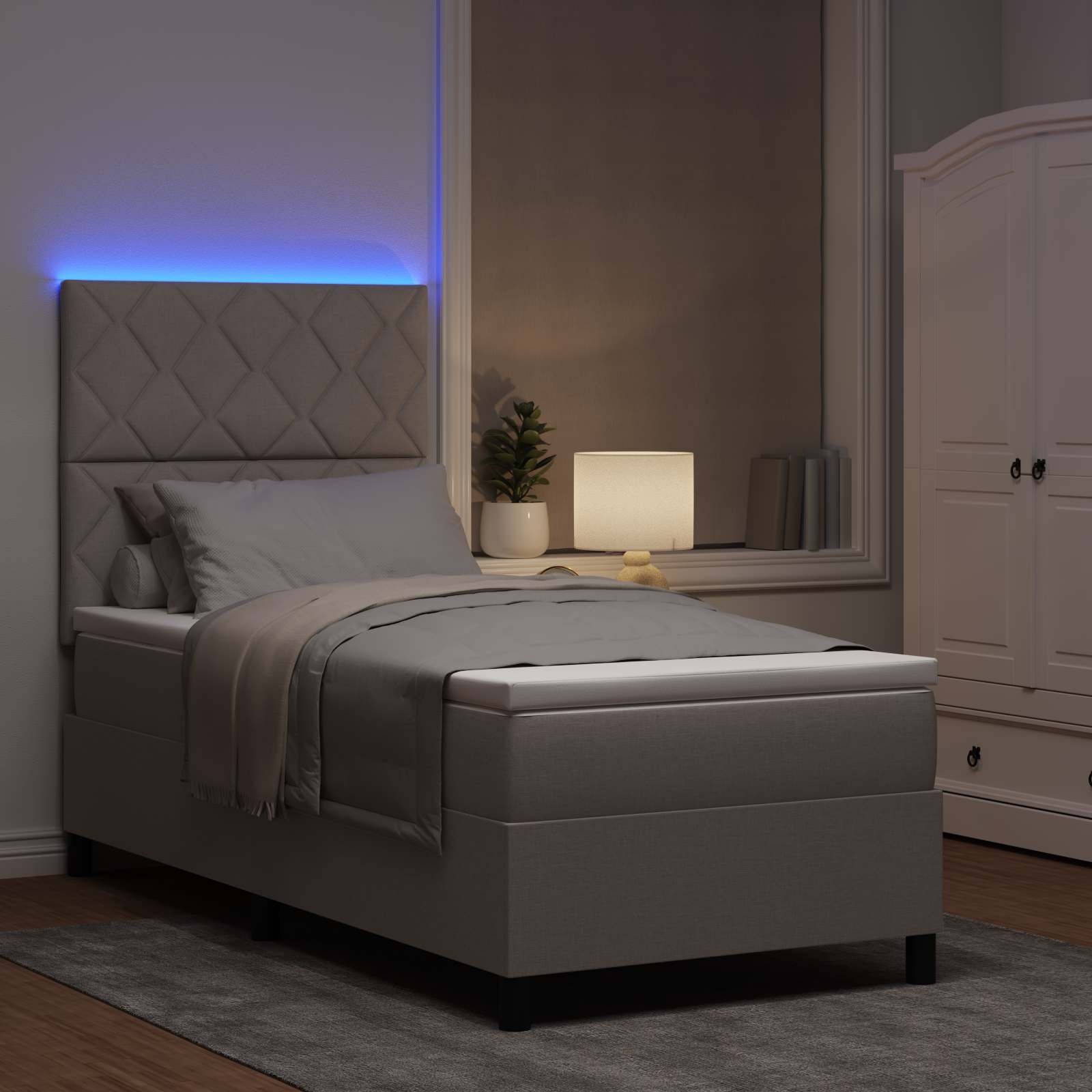Κρεβάτι με ελατήρια με κεφαλάρι Taupe 90 x 190 cm ύφασμα