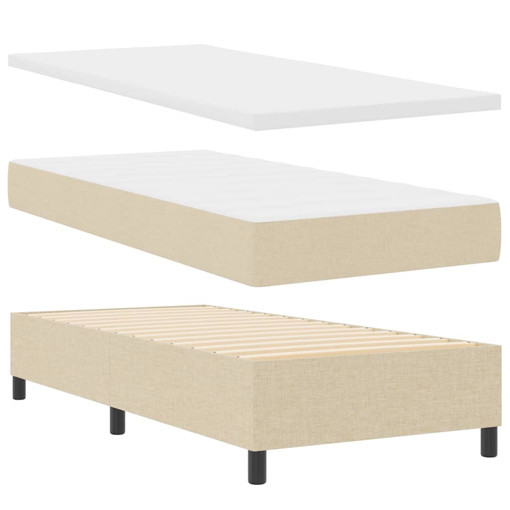 Κρεβάτι με ελατήρια με κεφαλάρι Κρεμ 90 x 200 cm ύφασμα - Pakobazaar