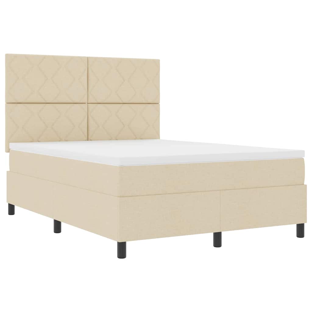 Κρεβάτι με ελατήρια με κεφαλάρι Κρεμ 140 x 190 cm ύφασμα - Pakobazaar