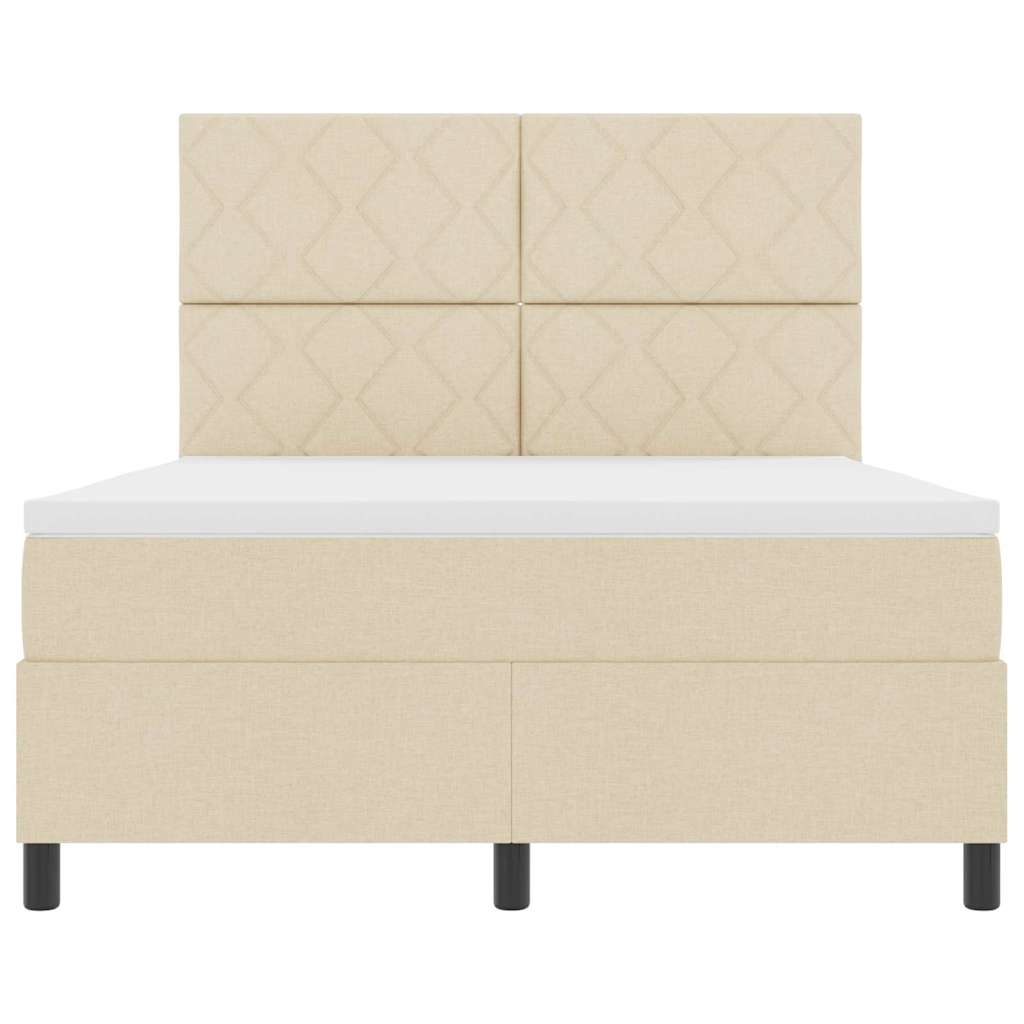 Κρεβάτι με ελατήρια με κεφαλάρι Κρεμ 140 x 190 cm ύφασμα - Pakobazaar