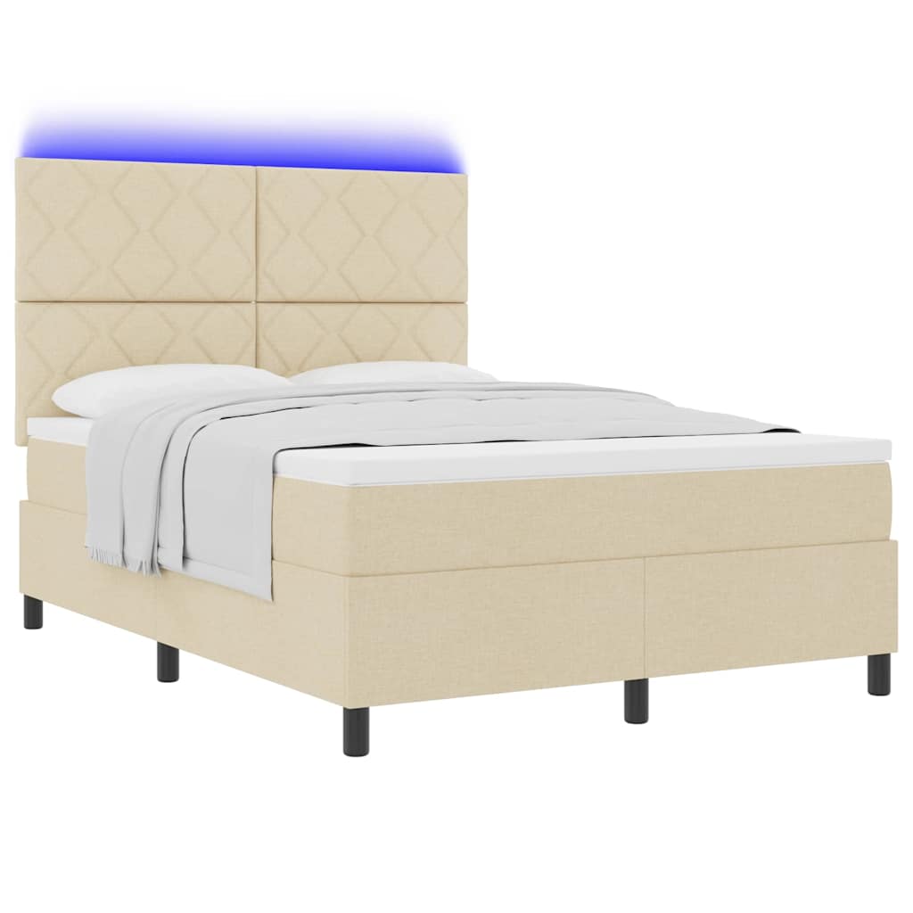 Κρεβάτι με ελατήρια με κεφαλάρι Κρεμ 140 x 190 cm ύφασμα - Pakobazaar