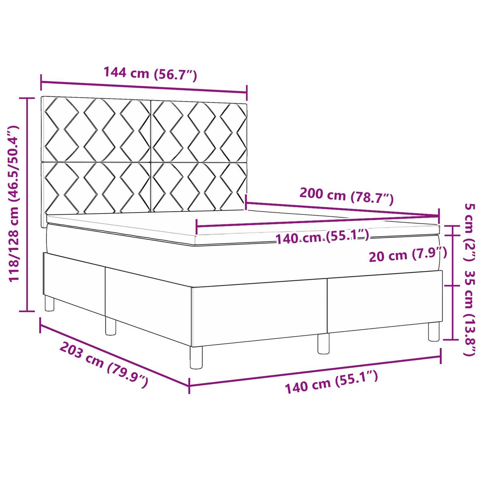 Κρεβάτι με ελατήρια με κεφαλάρι Μπλε 140 x 200 cm ύφασμα - Pakobazaar
