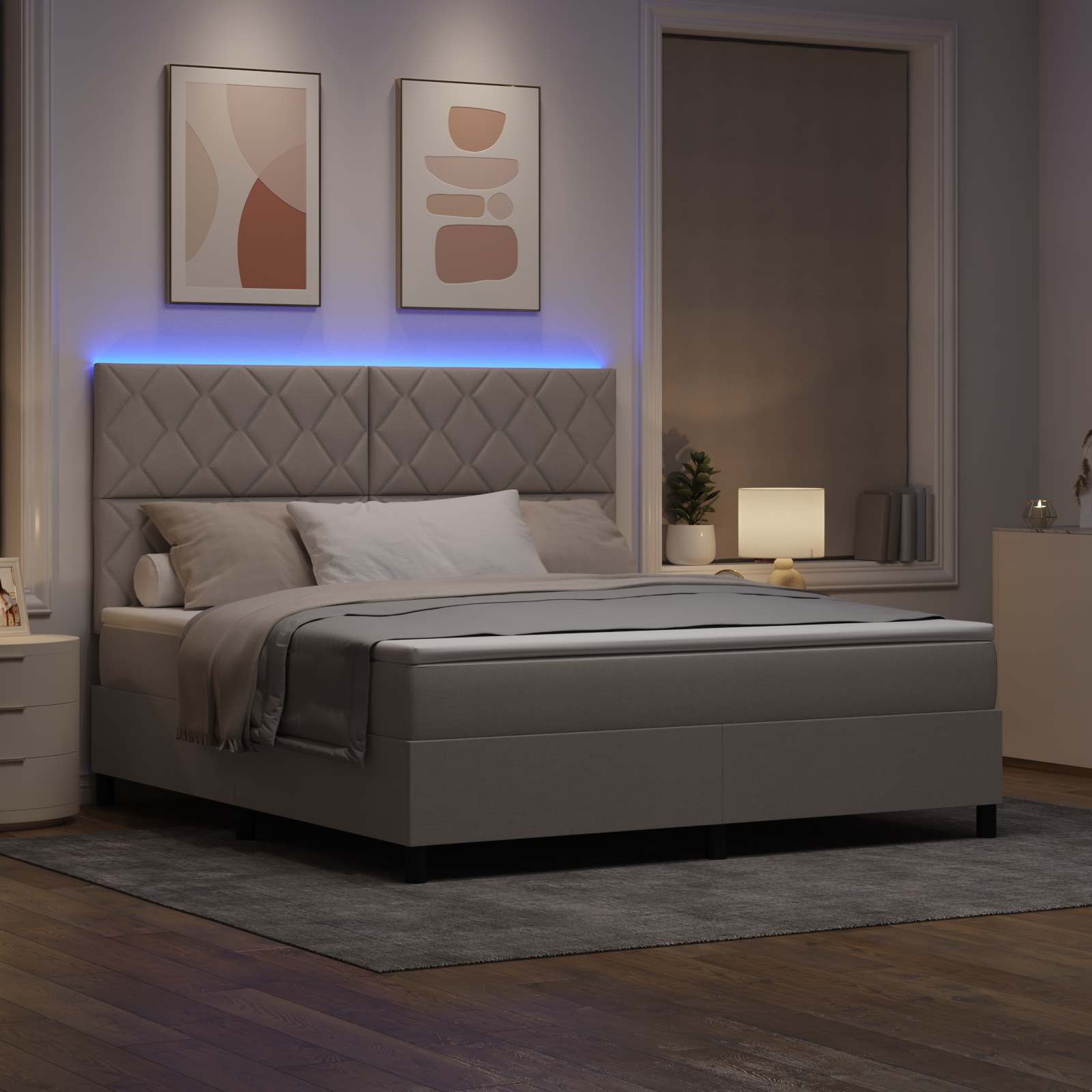 Κρεβάτι με ελατήρια με κεφαλάρι Taupe 180 x 200 cm ύφασμα - Pakobazaar