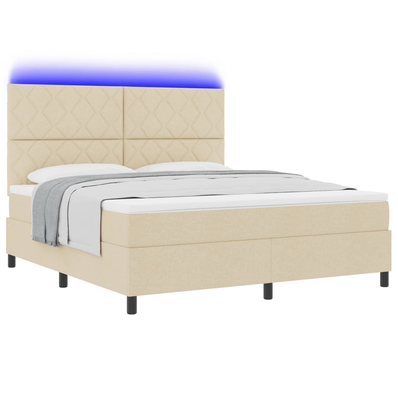 Κρεβάτι με ελατήρια με κεφαλάρι Κρεμ 180 x 200 cm ύφασμα - Pakobazaar