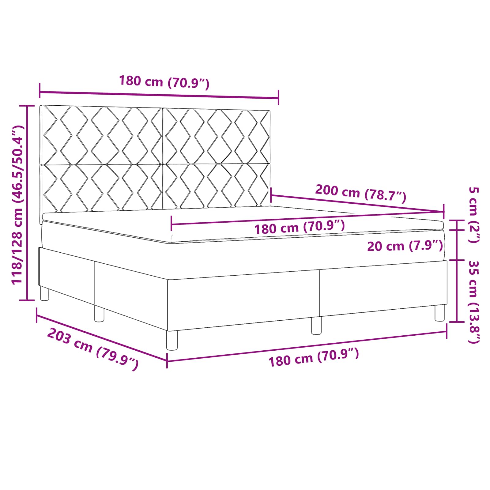 Κρεβάτι με ελατήρια με κεφαλάρι Μπλε 180 x 200 cm ύφασμα - Pakobazaar