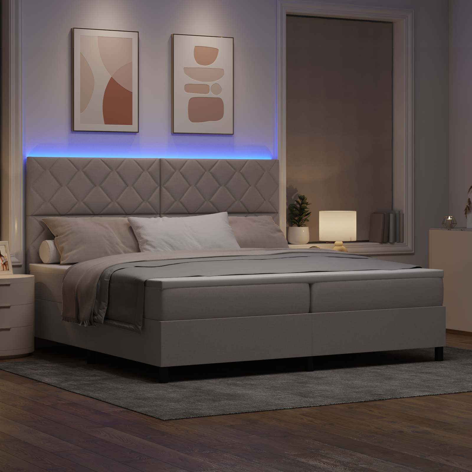 Κρεβάτι με ελατήρια με κεφαλάρι Taupe 200 x 200 cm ύφασμα - Pakobazaar