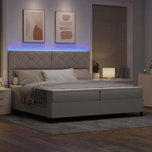 Κρεβάτι με ελατήρια με κεφαλάρι Taupe 200 x 200 cm ύφασμα - Pakobazaar