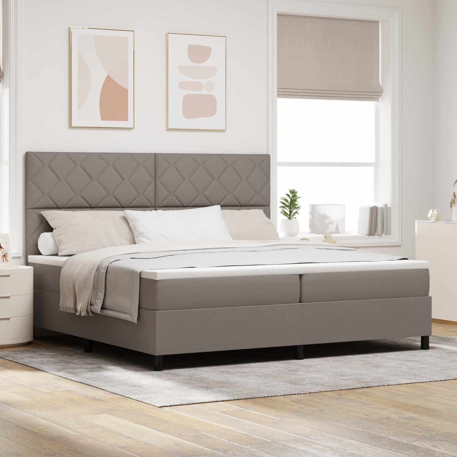 Κρεβάτι με ελατήρια με κεφαλάρι Taupe 200 x 200 cm ύφασμα - Pakobazaar