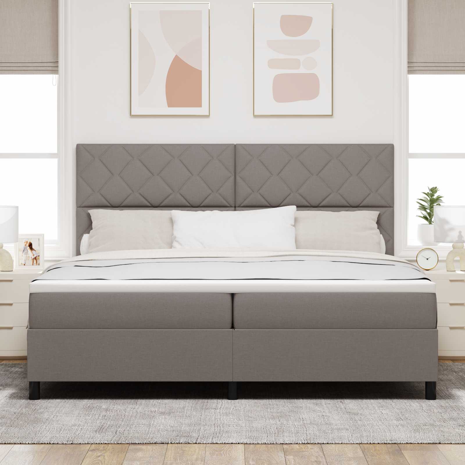 Κρεβάτι με ελατήρια με κεφαλάρι Taupe 200 x 200 cm ύφασμα - Pakobazaar
