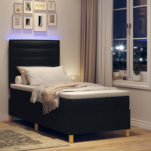 LED Κρεβάτι με βάθρο με στρώμα Μαύρο 90 x 190 cm ύφασμα - Pakobazaar