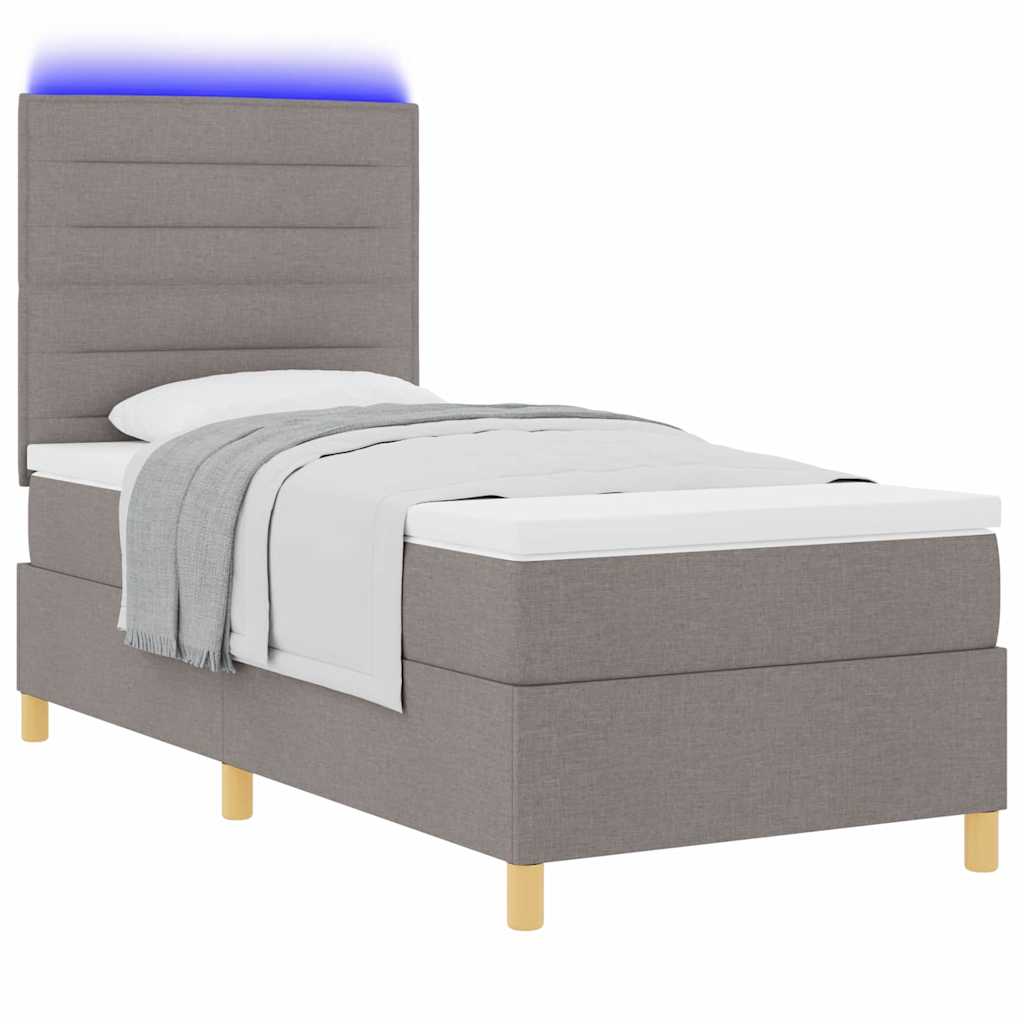 LED Κρεβάτι με βάθρο με στρώμα Taupe 90 x 190 cm ύφασμα - Pakobazaar