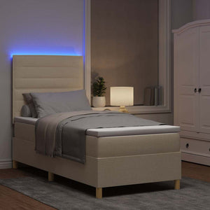 LED Κρεβάτι με βάθρο με κεφαλάρι Κρεμ 90 x 190 cm ύφασμα