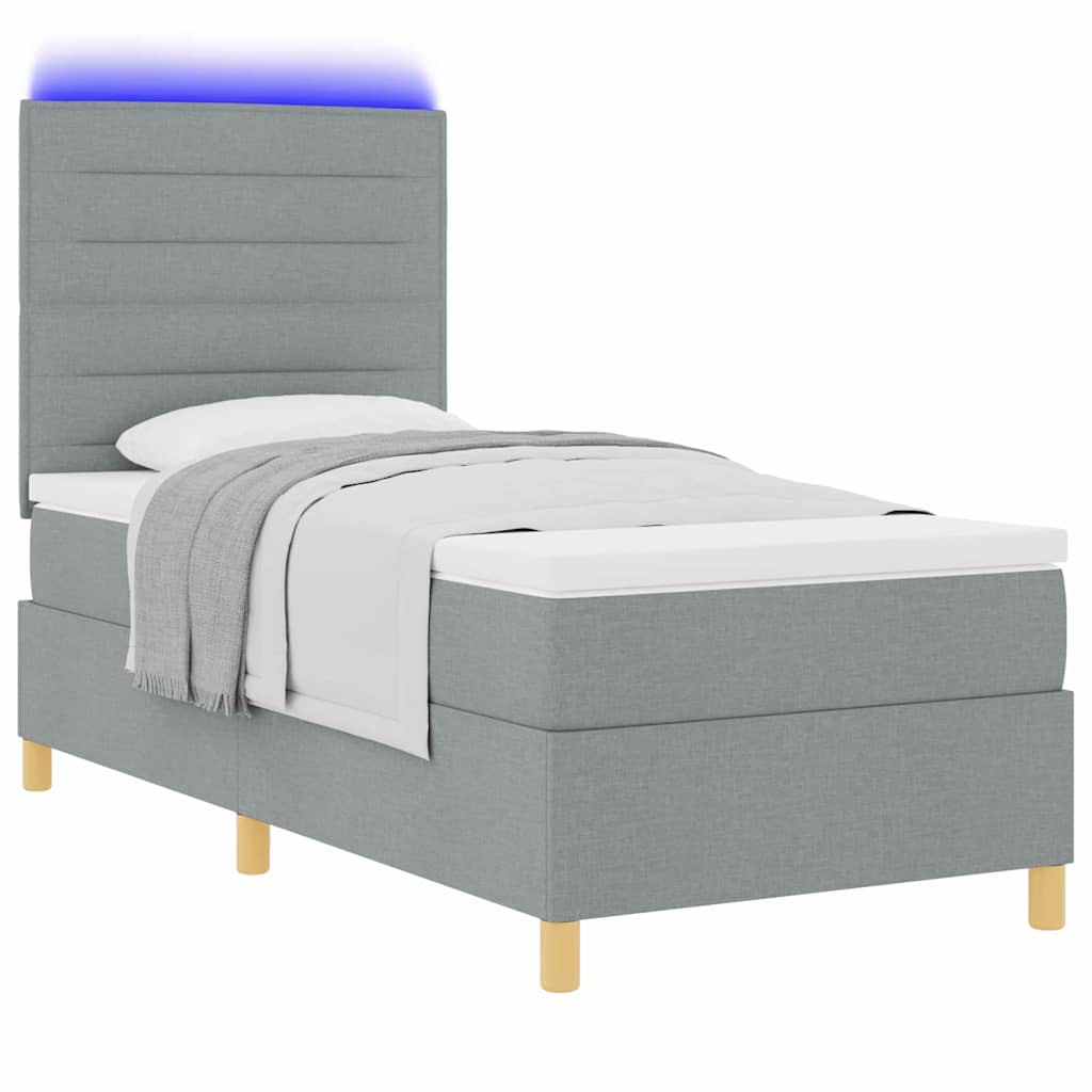 LED Κρεβάτι με βάθρο με στρώμα Ανοιχτό γκρι 90 x 200 cm ύφασμα - Pakobazaar