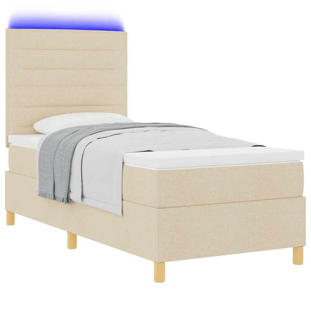 LED Κρεβάτι με βάθρο με στρώμα Κρεμ 100 x 200 cm ύφασμα - Pakobazaar