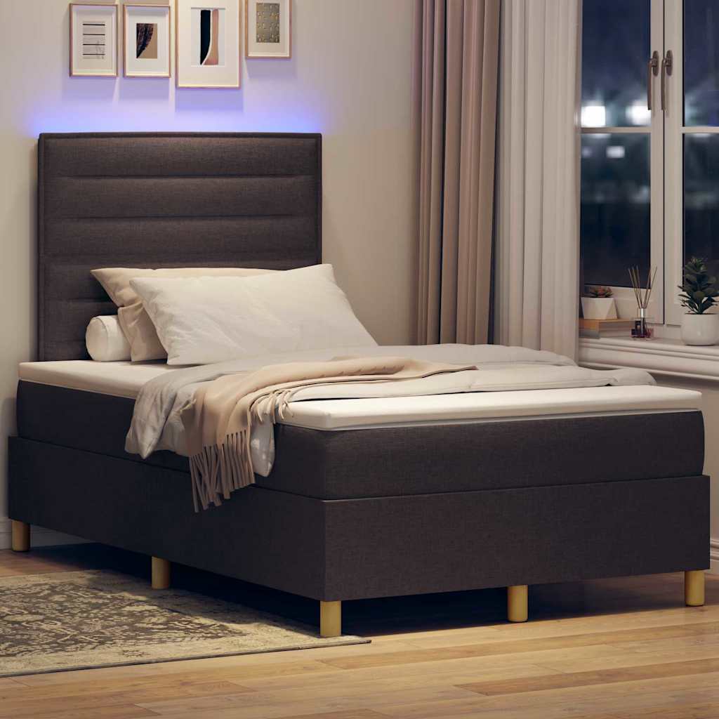 LED Κρεβάτι με βάθρο με στρώμα Σκούρο Καφέ 120 x 190 cm ύφασμα - Pakobazaar