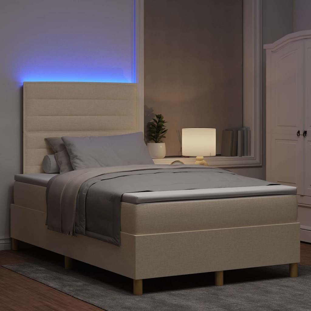 LED Κρεβάτι με βάθρο με κεφαλάρι Κρεμ 120 x 200 cm ύφασμα - Pakobazaar