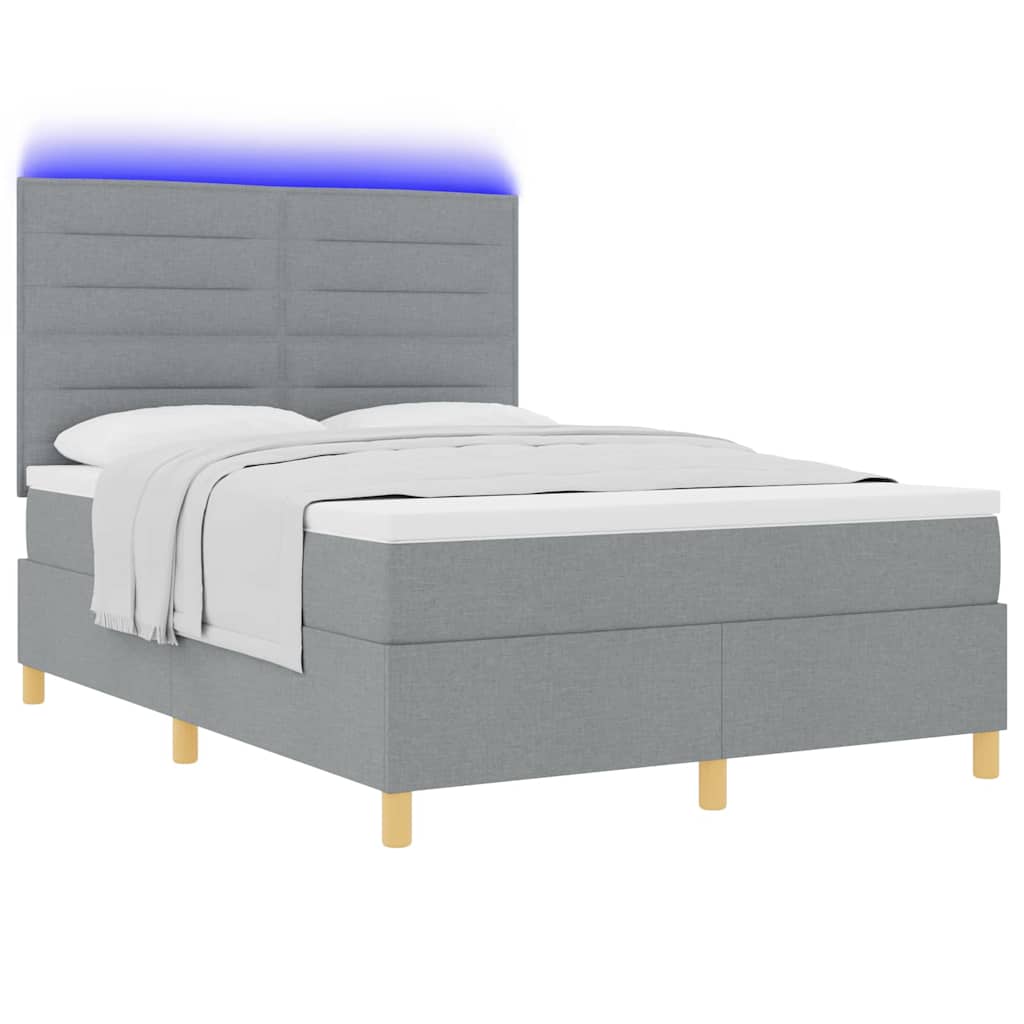 LED Κρεβάτι με βάθρο με στρώμα Ανοιχτό γκρι 140 x 190 cm ύφασμα - Pakobazaar