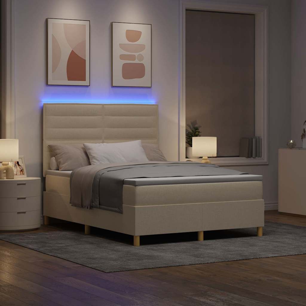 LED Κρεβάτι με βάθρο με στρώμα Κρεμ 140 x 190 cm ύφασμα - Pakobazaar