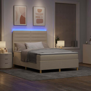 LED Κρεβάτι με βάθρο με στρώμα Κρεμ 140 x 190 cm ύφασμα - Pakobazaar