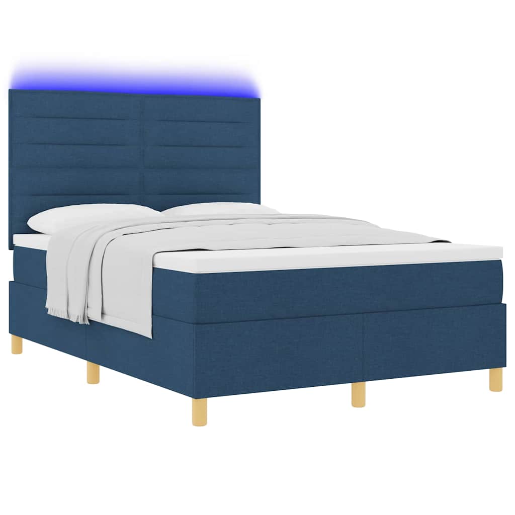 LED Κρεβάτι με βάθρο με κεφαλάρι Μπλε 140 x 190 cm ύφασμα - Pakobazaar